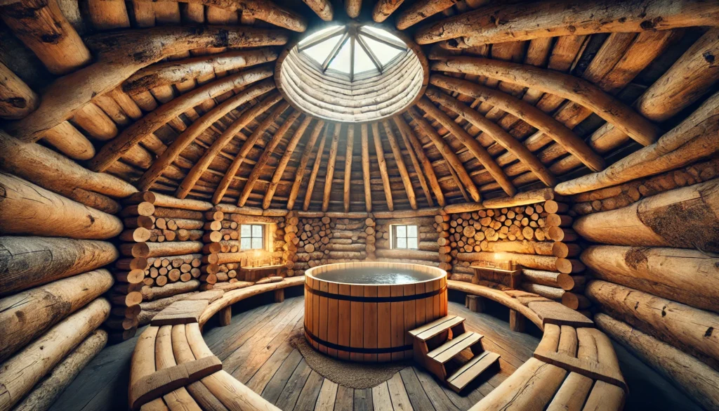 Magnifique kota sauna avec un sauna finlandais au milieu